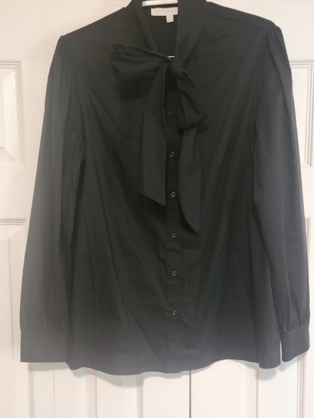 Preston & York Black Bow-Tie Button-Front Blouse